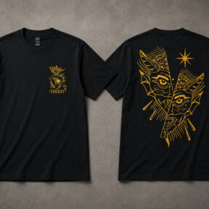 Black tattoo t-shirt with Thirst design by George – Lucky Rose Tattoo Athens