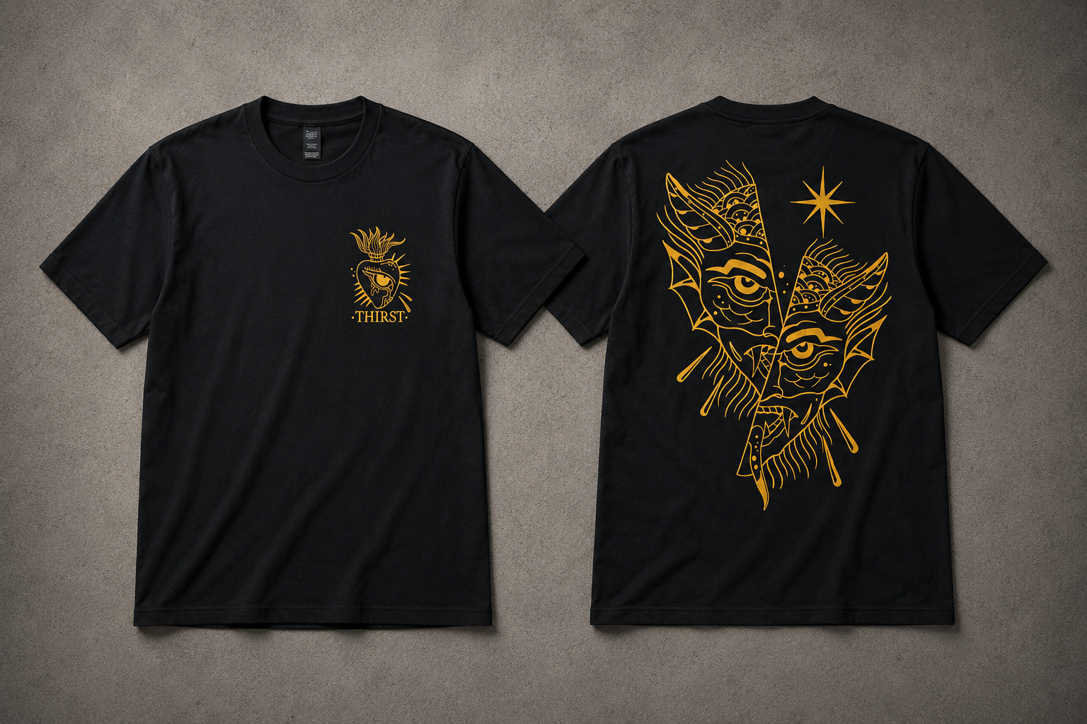 Black tattoo t-shirt with Thirst design by George – Lucky Rose Tattoo Athens